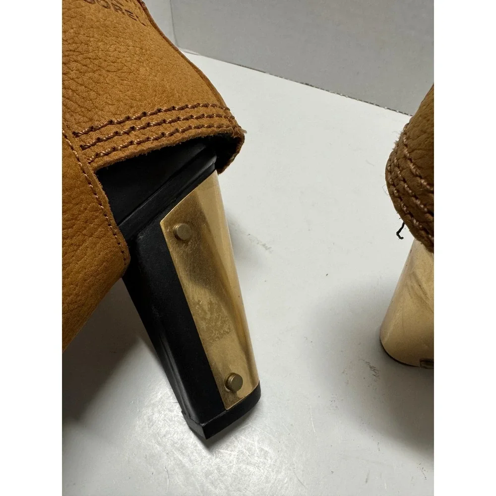 Sorel Medina III Rain Boots Black Tan Gold Heel Ankle Booties‎ Womens 6.5